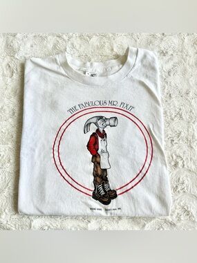 Vintage Fabulous Mr Fix It Shirt Tee Mens XL White Hammer Detroit Lakes Michigan
